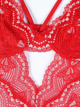 Pink Hollow Bowknot Lace Sexy Bodysuit